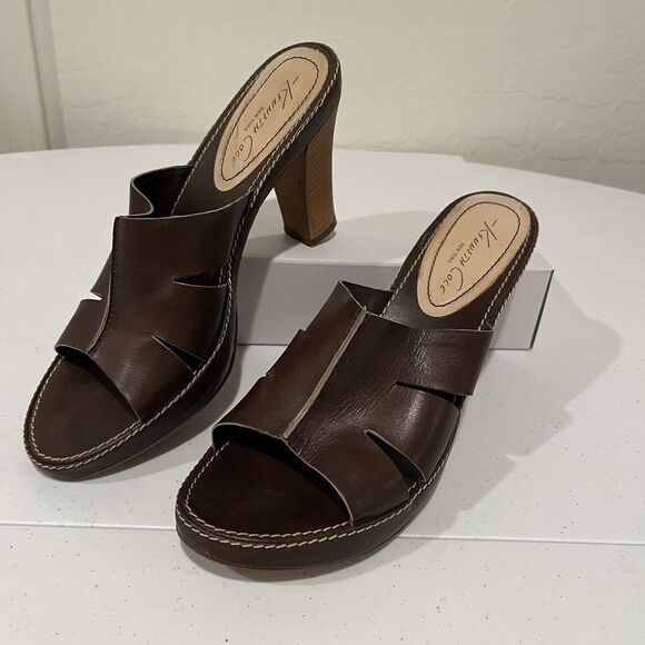 Kenneth Cole Women 9 1/2 Brown Leather Heel Sandals (3 1/2 In. Heel) - Picture 2 of 7